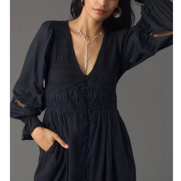 NWOT Anthropologie The Peregrine Long Sleeve Midi Dress Black M - Picture 4 of 13